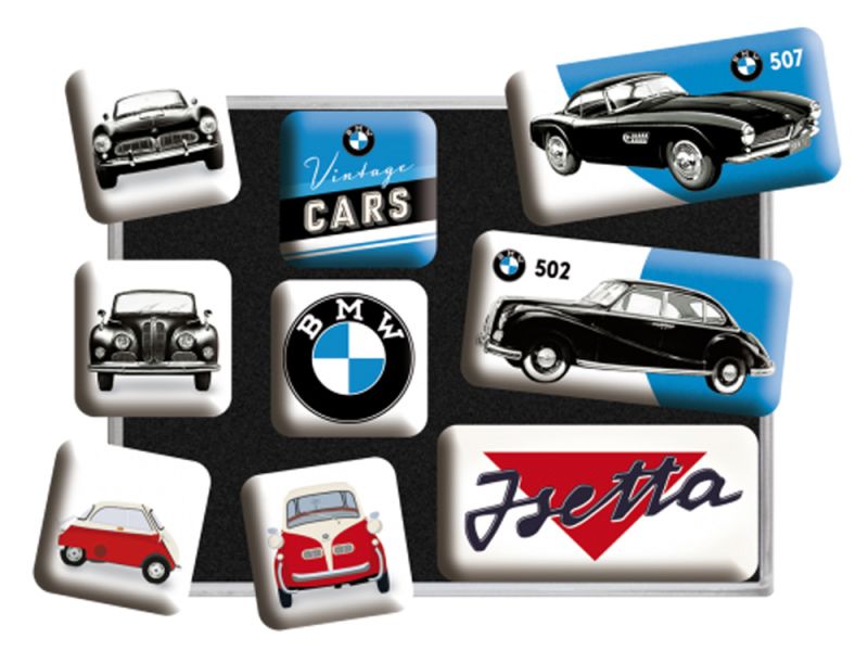 Nostalgic-Arts BMW Vintage biler magnet sæt (9 stykker)