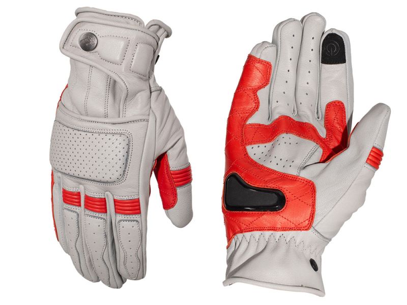 Rusty Stitches Calvin Motorradhandschuhe Herren (hellgrau / rot)