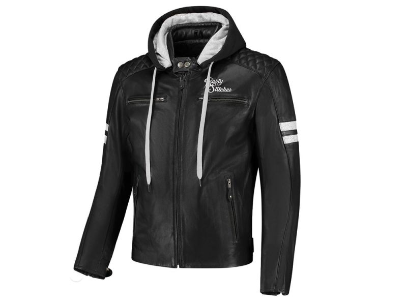 Rusty Stitches Jari Hooded V2 Motorradjacke Herren (schwarz / weiß)