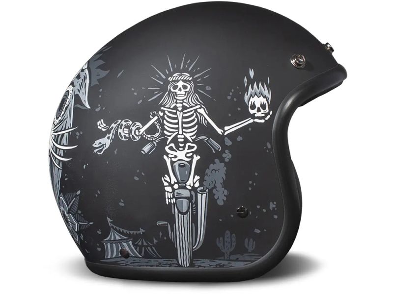 DMD Retro Ghost Rider Motorradhelm (Schwarzmatt/Weiß/Grau)