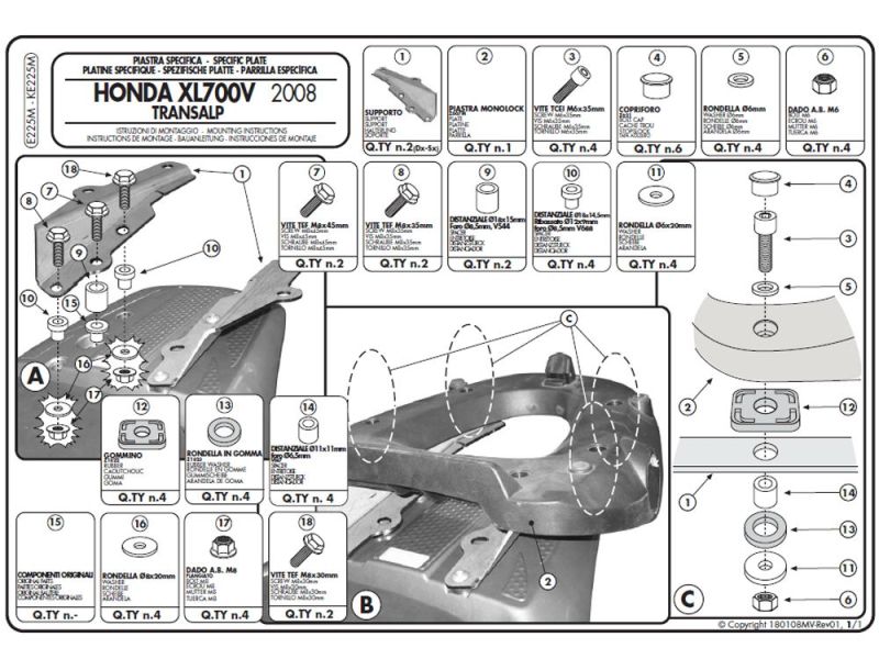 GIVI Monolock E bæreplade Honda XL 700 V Transalp (2008-)