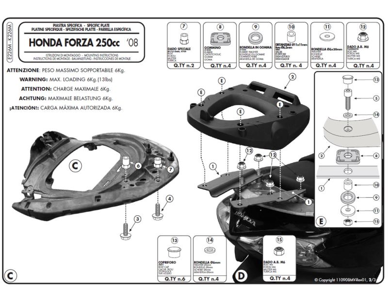 GIVI Monolock E rack plate Honda Forza 250 X / EX (2008-)