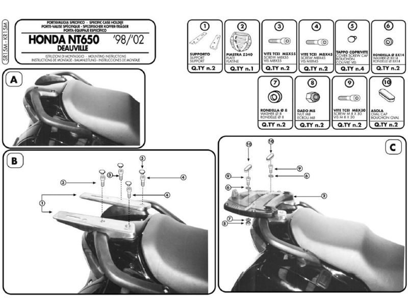 GIVI Monolock SR Bagagebærer Honda NT 650 Deauville (1998-2005)