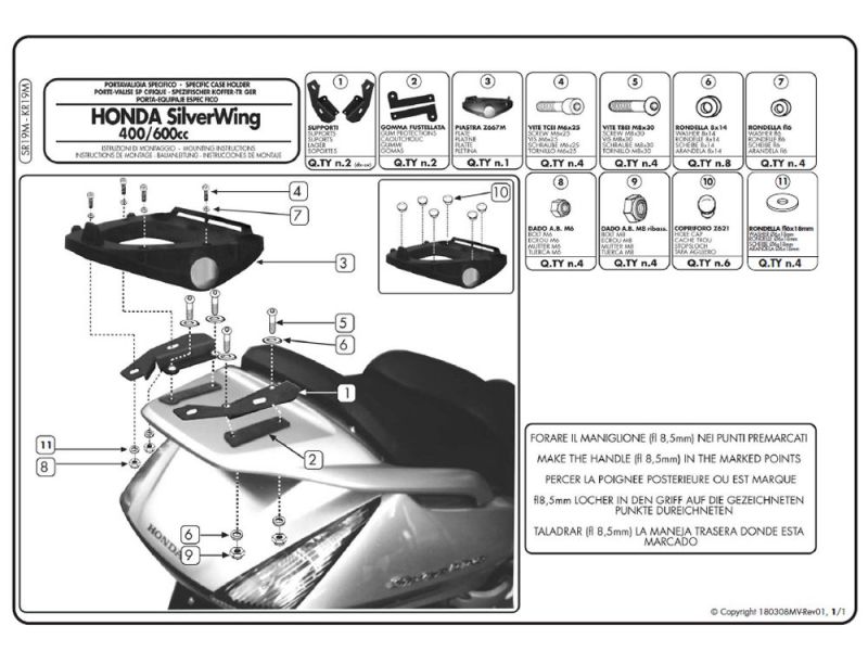 GIVI Monolock SR Bagagebærer Honda SW-T 400 (2009-) Silver Wing 400 / 600 (2001-2009)
