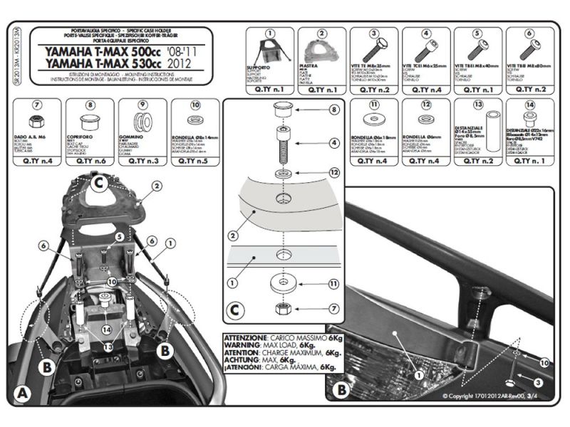GIVI Monolock SR Bagagebærer Yamaha XP 500 / 530 T-MAX (2009-2014)