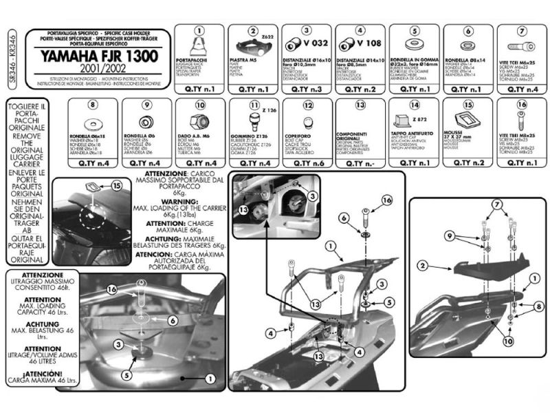 GIVI Monokey SR Bagagebærer Yamaha FJR 1300 (2001-2005)