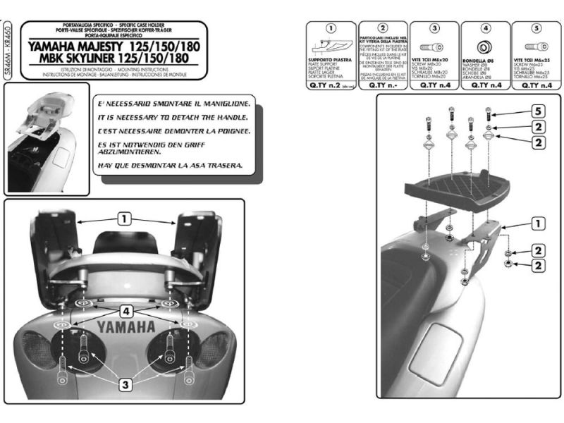 GIVI Monolock SR Bagagebærer MBK Skyliner 125 / 150 (2001-2009) Yamaha YP 125 / 150 / 180 Majesty (2001-2010)