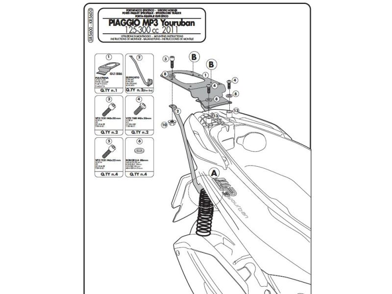 GIVI Monokey SR Bagagebærer Piaggio MP3 125 / 300 Yourban (2011-)